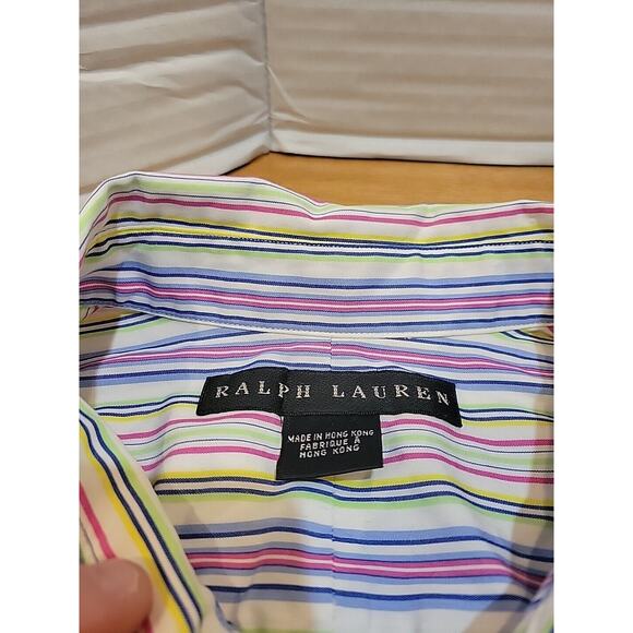 RALPH LAUREN Black Label Striped Shirt Womens 12 M L LS Top Rainbow - Picture 4 of 8